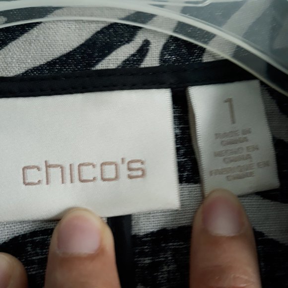 Chico's Medium Zebra Foiled Linen Blend Vest Black White Animal Print Festival - Picture 5 of 8
